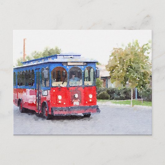 Town Trolley Waterverf Briefkaart (Voorkant)