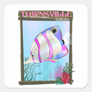 Townsville Australië Tropische vis reisposter Vierkante Sticker