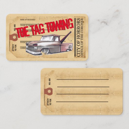 Towtekening Label Towing Auto visitekaartje (Voorkant / Achterkant)