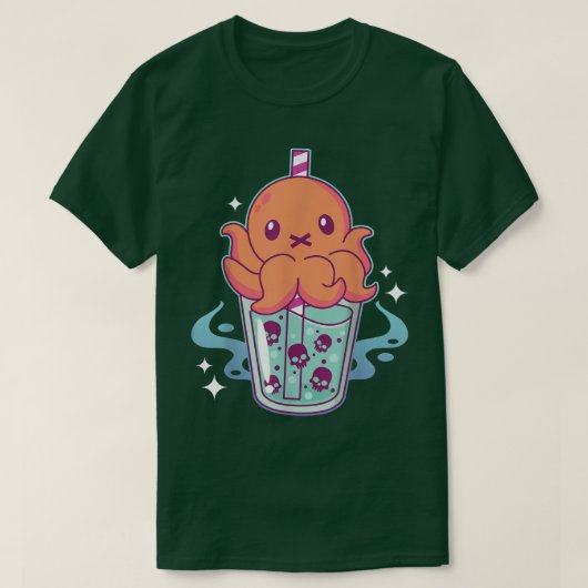 Toxic Kawaii Octopus Bubble Tea - Pastel Gothic Bo T-shirt (Design voorkant)
