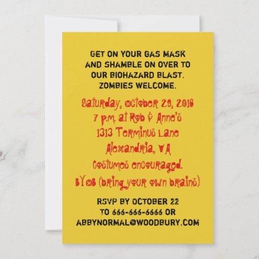 Toxisch afval Aangepaste uitnodiging voor ongebrui (Achterkant)