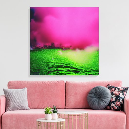 Toxisch groen landschap en paarse wolken canvas afdruk (Insitu (Woonkamer))