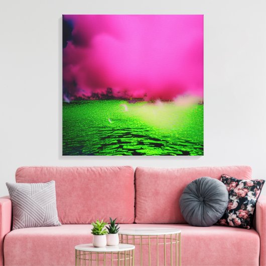Toxisch groen landschap en paarse wolken canvas afdruk (Insitu (Woonkamer))
