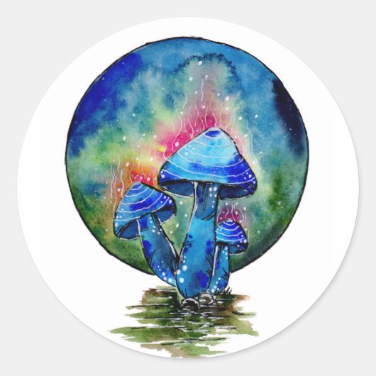 Toxische blauwe paddenstoelen ronde sticker (Voorkant)