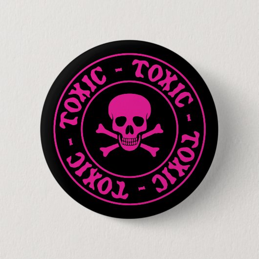 Toxische roze schedel en kruisbeenderen ronde button 5,7 cm (Voorkant)