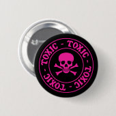 Toxische roze schedel en kruisbeenderen ronde button 5,7 cm (Voorkant /achterkant)