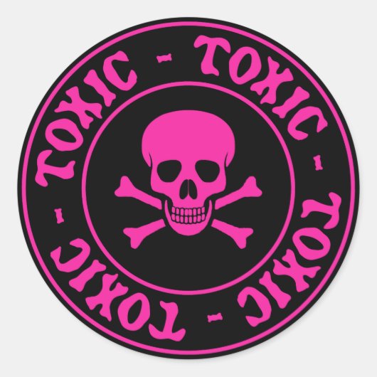 Toxische Roze Schedel en Kruisbeenderen Sticker (Voorkant)