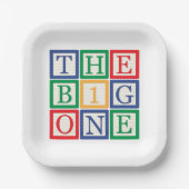 Toy Block Big One Birthday Papieren Bordje (Voorkant)