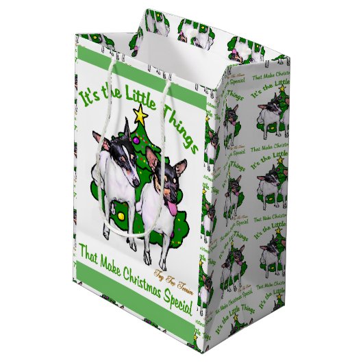 Toy Fox Terrier Kerstmis Medium Cadeauzakje (Achterkant Gekanteld)