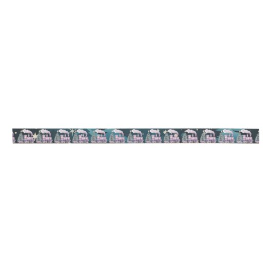 Toy Purple Christmas Locomotive Winter Scene Grosgrain Lint (Voorkant)