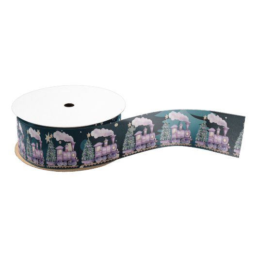 Toy Purple Christmas Locomotive Winter Scene Grosgrain Lint (Spoel)