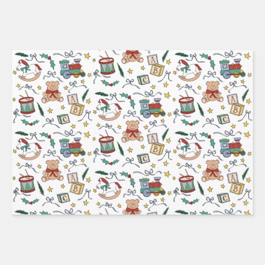 Toyland Classic Kerst Nostalgisch Speelgoed Inpakpapier Vel (Voorkant 3)