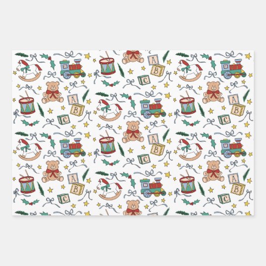 Toyland Classic Kerst Nostalgisch Speelgoed Inpakpapier Vel (Voorkant)