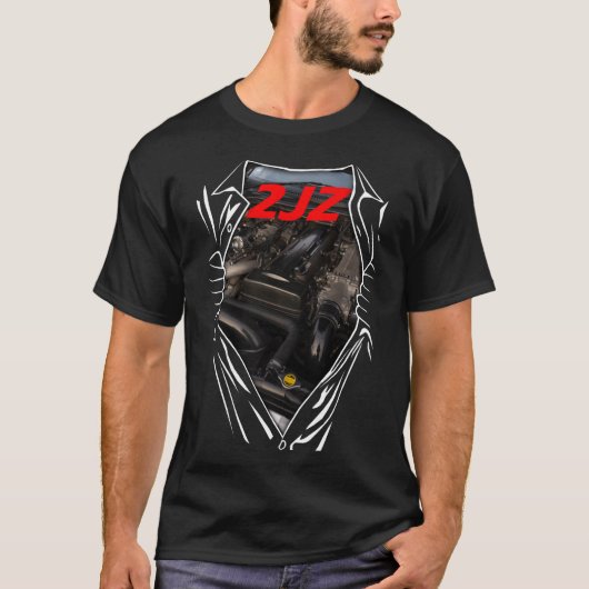 Toyota 2JZ Supra Engine Art GTE Horsepower T-shirt (Voorkant)