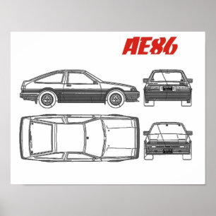 toyota corolla ae86 poster voor blauw afdrukken