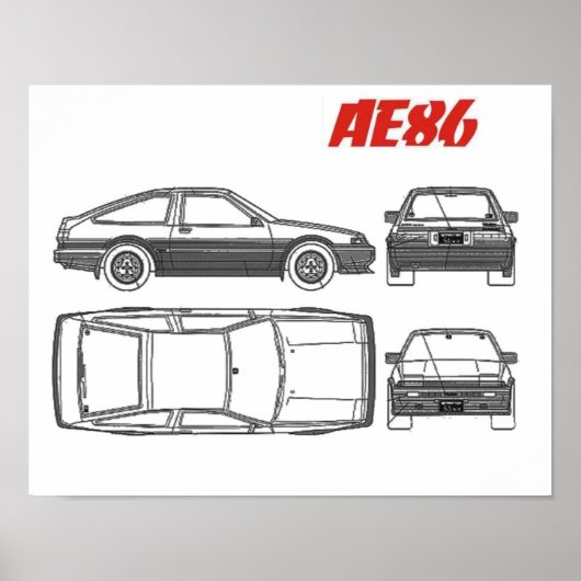 toyota corolla ae86 poster voor blauw afdrukken (Voorkant)