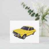 Toyota Corolla DX KE70 geel met 4 deuren Briefkaart (Staand voorkant)