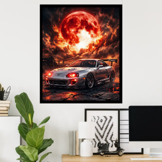 Toyota Supra MK4 Onder een Robijnrode Maan Poster
