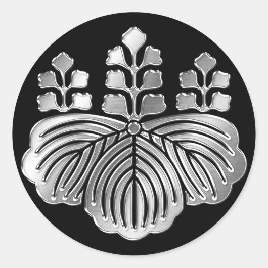 Toyotomi Clan Kamon Silver Chrome Ronde Sticker (Voorkant)