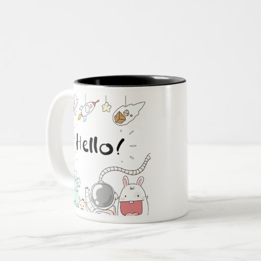 Toys Astronaut Rocket Planet Galaxy Alien Monster. Tweekleurige Koffiemok (Voorkant links)