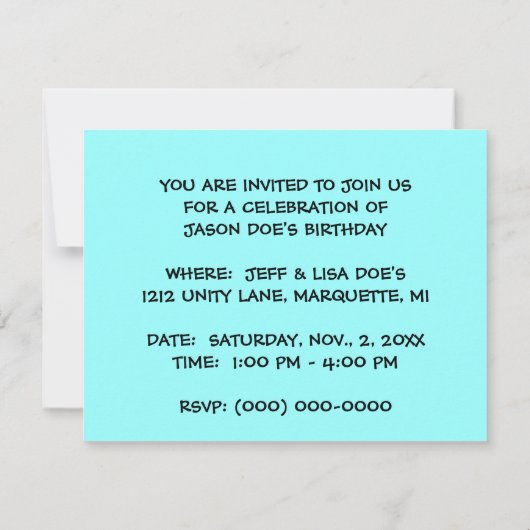 TOYS BIRTHDAY PARTIJ INVITATION JACK-IN-THE-BOX KAART (Achterkant)