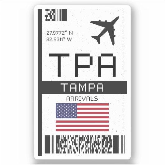 TPA Tampa, Florida Airport Boarding Pass - Verenig Sticker (Voorkant)