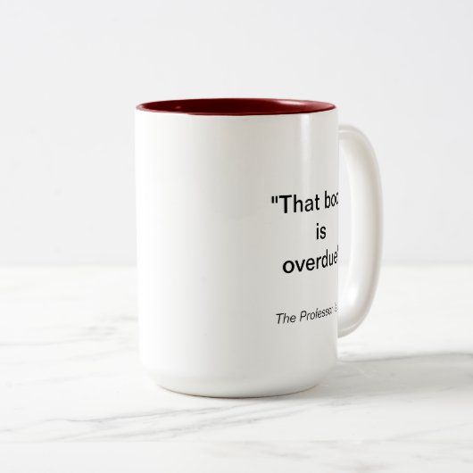 TPII "Dat boek is al te laat" Tweekleurige Koffiemok (Voorkant rechts)