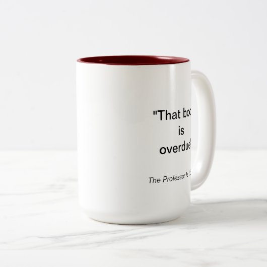 TPIO "Dat boek is al te laat" Librarian Bunny Tweekleurige Koffiemok (Voorkant rechts)
