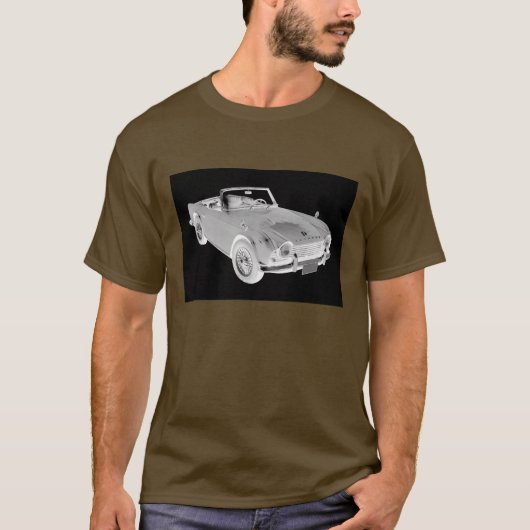 TR4-sportauto met zwarte en witte triomf T-shirt (Voorkant)