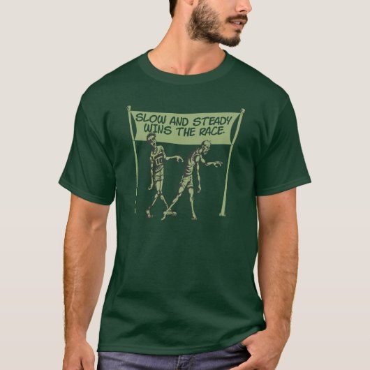 Traag en Steady Wint het Race Zombie T-shirt (Voorkant)