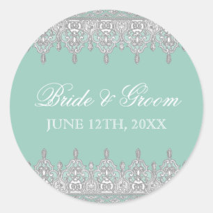 Traan Drop Lace, Aqua Blue Wedding Seal of Sticker