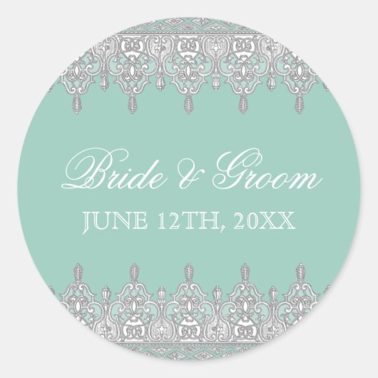 Traan Drop Lace, Aqua Blue Wedding Seal of Sticker (Voorkant)