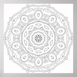 Traandrop Hart Mandala met Sierlijke Bladlagen Poster