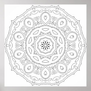 Traandrop Hart Mandala met Sierlijke Bladlagen Poster