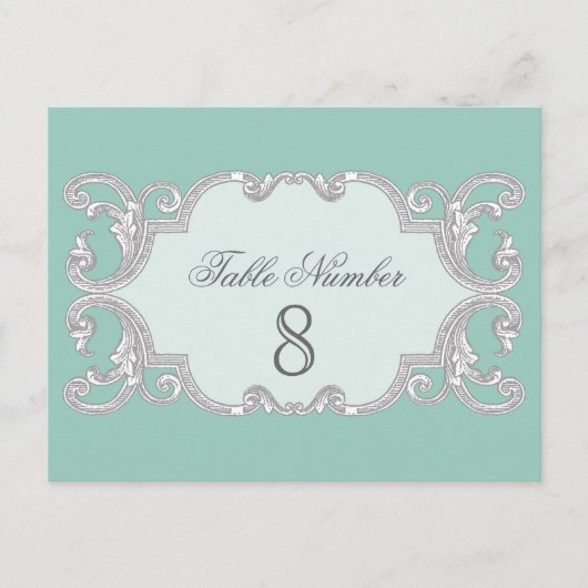 Traandruppelkant, Aqua Blue tafelnummer Kaarten (Voorkant)