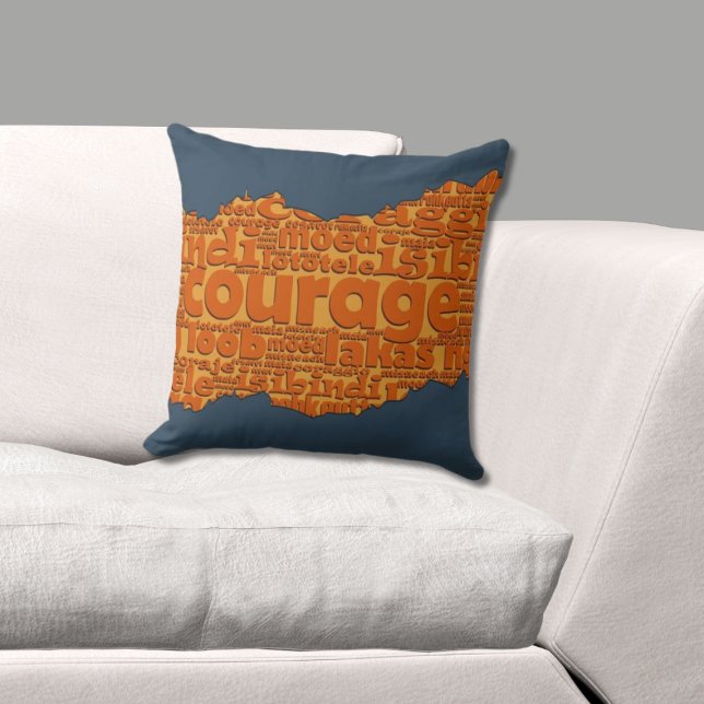 Traaneffect Moed Woordpatroon Oranje & Blauw Kussen (Courage Typography Orange & Blue Torn Pattern Throw Pillow, Livingroom)
