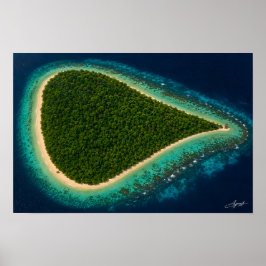 Traanvormig jungle-eiland met watertoren-satelliet poster