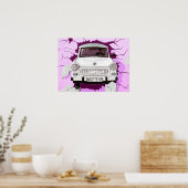 Trabant-auto en roze/Lila Berlijnse muur Poster (Keuken)
