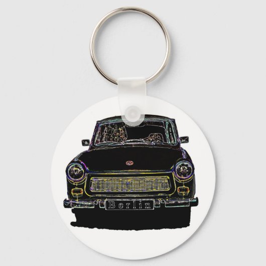 Trabant Car, Black Outlining, Front Uitzicht Sleutelhanger (Voorkant)