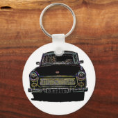Trabant Car, Black Outlining, Front Uitzicht Sleutelhanger (Voorkant)