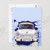 Trabant Car, Bleek Blue, Berlijnse muur Briefkaart (Voorkant / Achterkant)