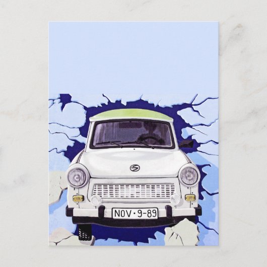 Trabant Car, Bleek Blue, Berlijnse muur Briefkaart (Voorkant)