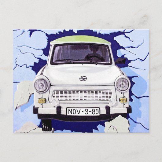 Trabant Car, Bleek Blue, Berlijnse muur Briefkaart (Voorkant)