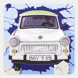Trabant Car, Bleek Blue, Berlijnse muur Vierkante Sticker