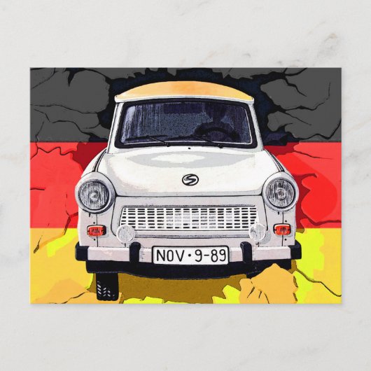 Trabant Car en German Flag, Berlin Wall Briefkaart (Voorkant)