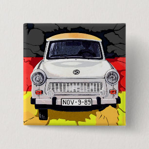 Trabant Car en German Flag, Berlin Wall Vierkante Button 5,1 Cm