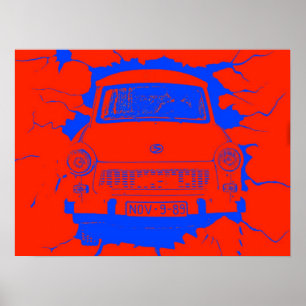 Trabant Car en Red/Blue Berlin Wall Poster