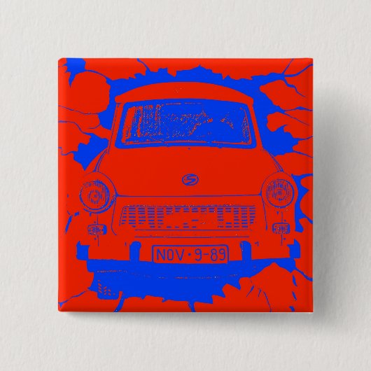 Trabant Car en Red/Blue Berlin Wall Vierkante Button 5,1 Cm (Voorkant)