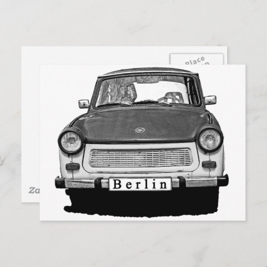 Trabant Car Front, Black and White, Berlijn Briefkaart (Voorkant / Achterkant)