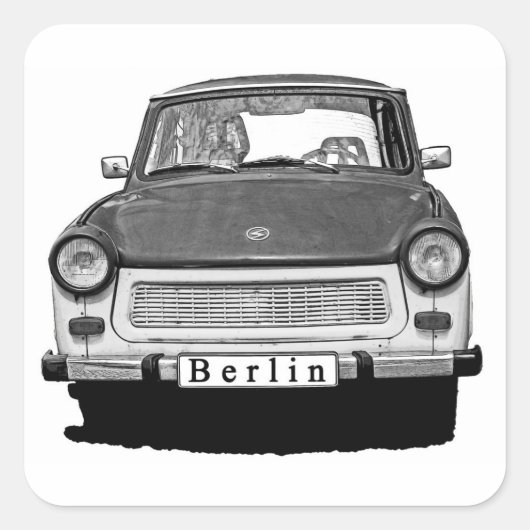 Trabant Car Front, Black and White, Berlijn Vierkante Sticker (Voorkant)